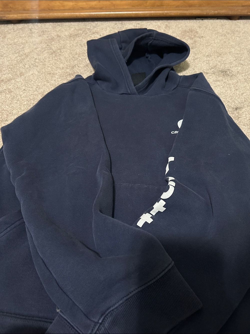 Carhartt Kids Navy Hoodie with White Logo Detail